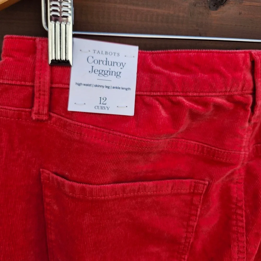 Talbots Red Corduroy Jeggings Vibrant Maximalist Dopamine Bold Skinny NWT 12